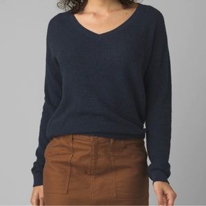 Prana Milani Waffle Knit V-Neck Relaxed Fit Nocturnal Blue Sweater Sz Medium